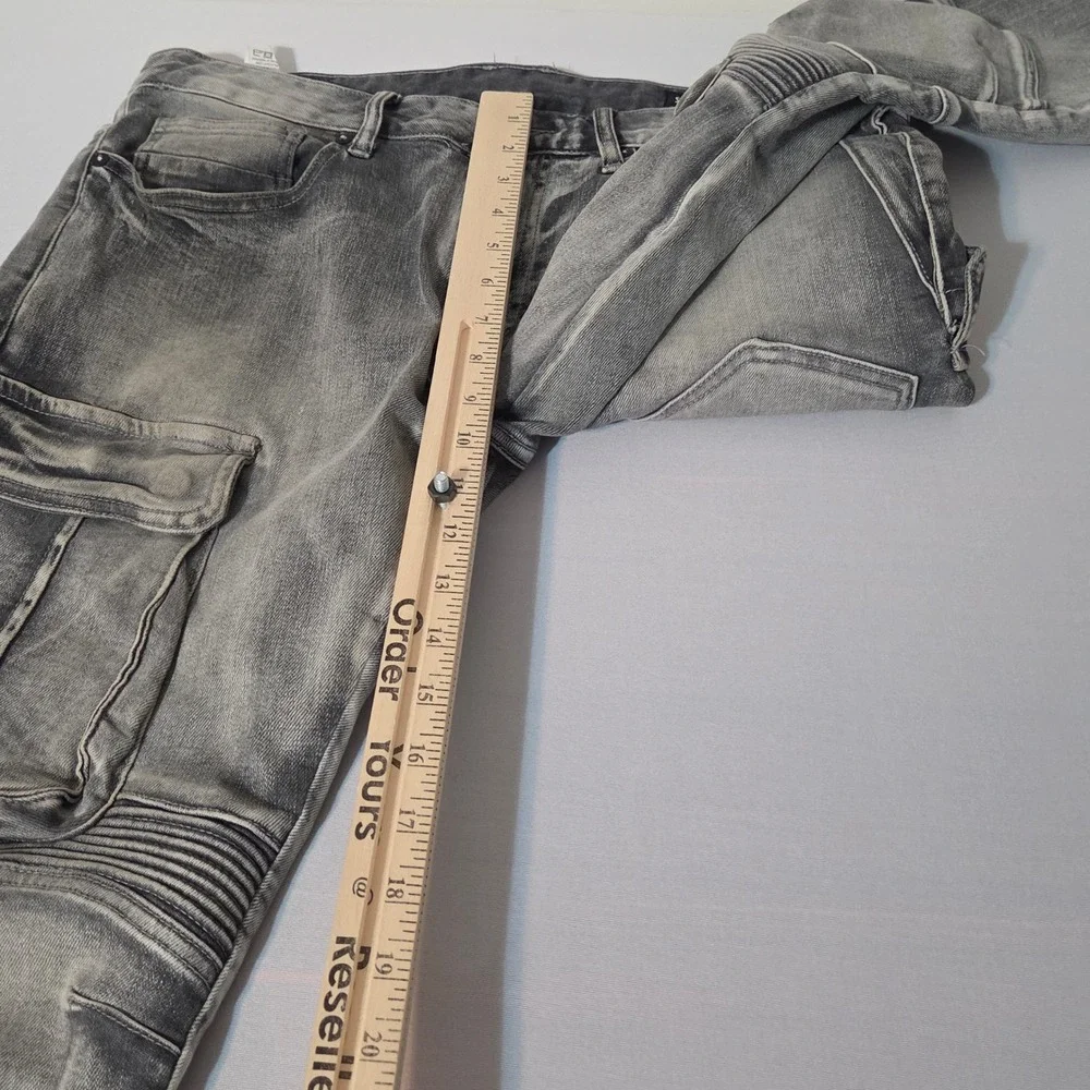 Smoke Rise Cargo Jeans Mens 32x32 Gray Moto Biker Slim Fit Denim Pants